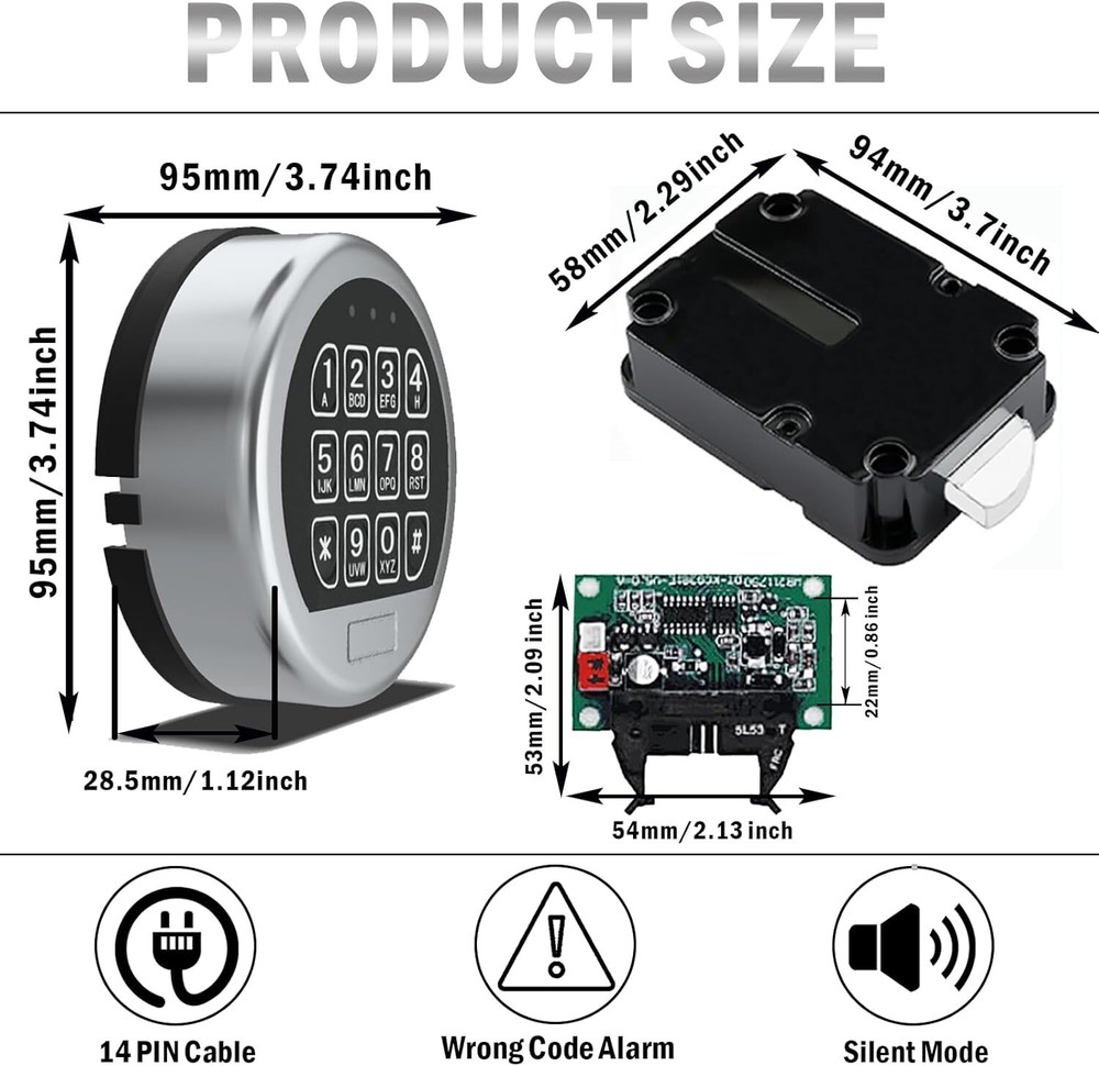 Electronic Safe Lock Gun Safe Lock Replacement & Swing Bolt Lock Chrome Keypad