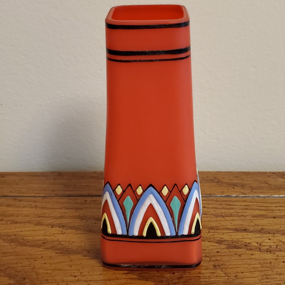 Red Handpainted Glass Bud Vase Geometric 4.75" Maker Help