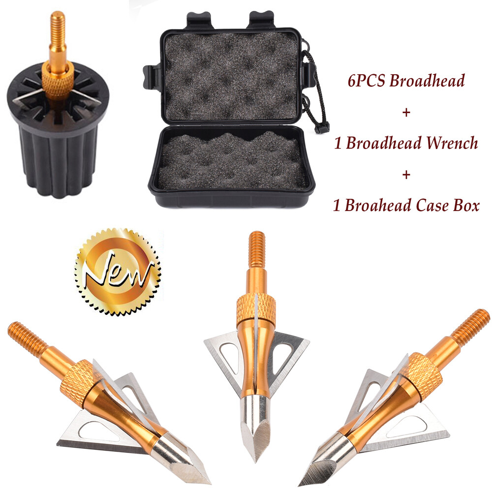 6X100grain 3 Blade Arrowhead Archery Arrow Tips Points Hunting Bow With BOX