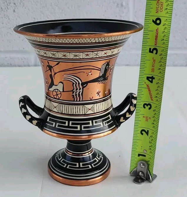 Hand painted Copper Double Handle Vase Hand Made In Greece.