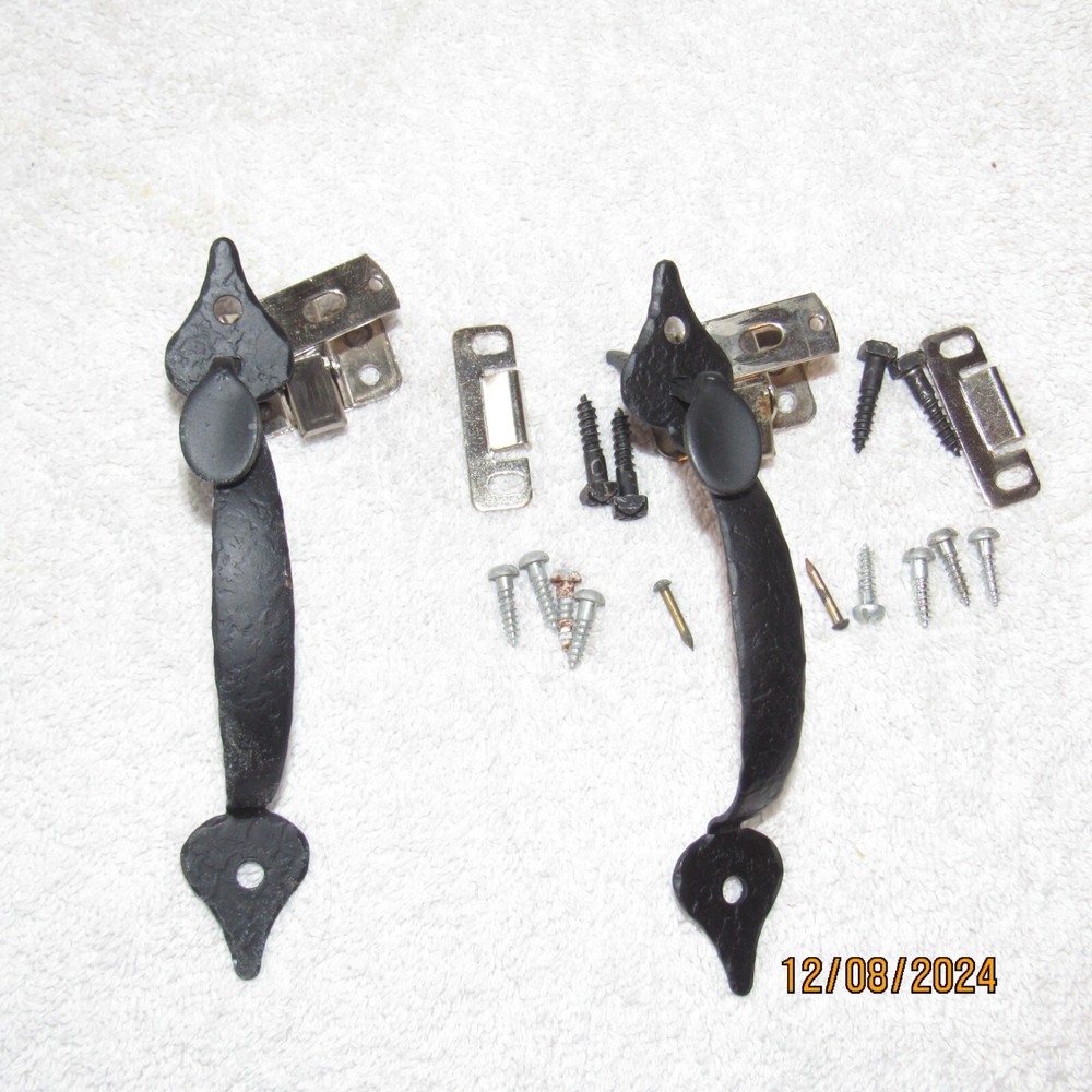 2PC Vintage Mckinney Forged Iron Push Button Latch Cabinet Hardware