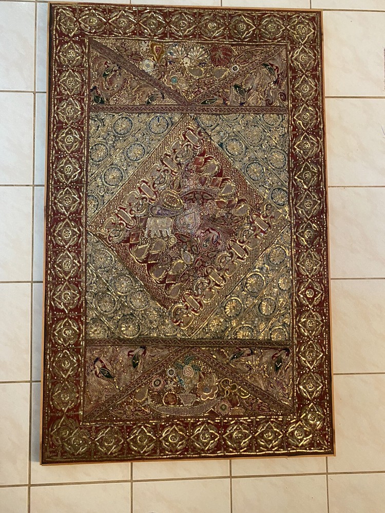 Antique Silver Thread Embroidery Wall Hanging Tapestry