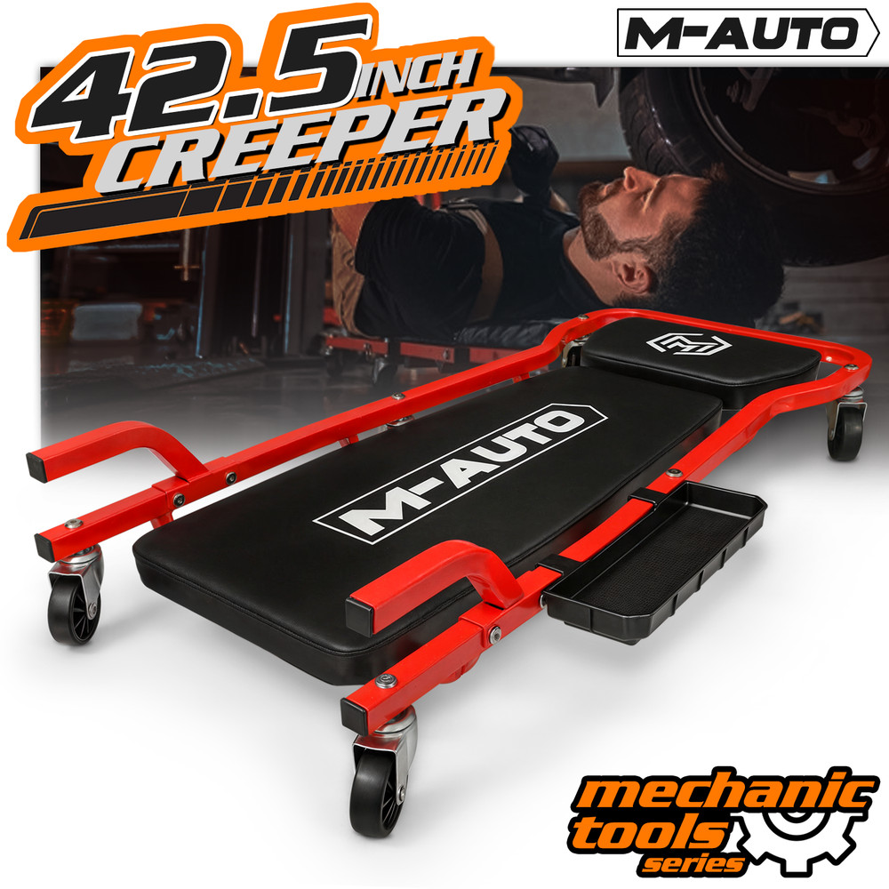 [ADJUSTABLE HEADREST+HANDLE]Rolling Padded Low Profile Creeper Garage Car Repair