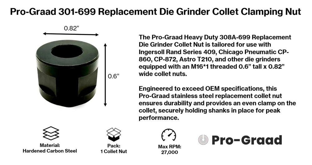 Pro-Graad 308A-699 Replacement Die Grinder Collet Clamping Nut Compatible with