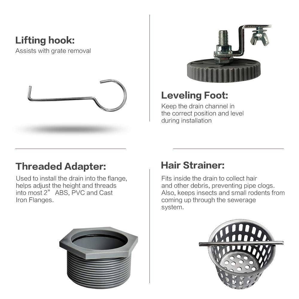 36-Inch Offset Side Outlet Linear Shower Drain with Quadrato Pattern Grate Co...