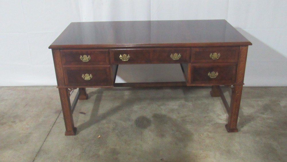 Mahogany Executive Desk Chippendale Banded Designer