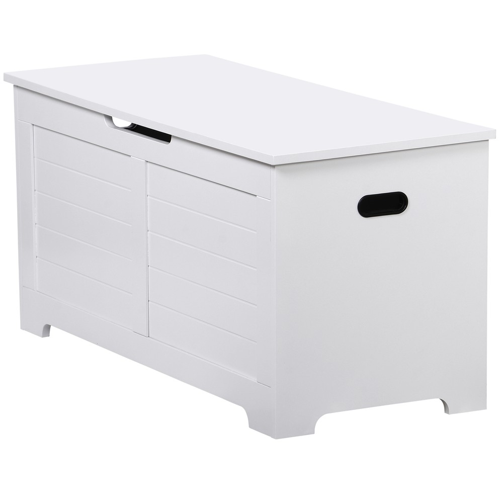 39'' Wood Flip-Top Toy Box Storage Bench with Safty Hinge Storage Trunk White