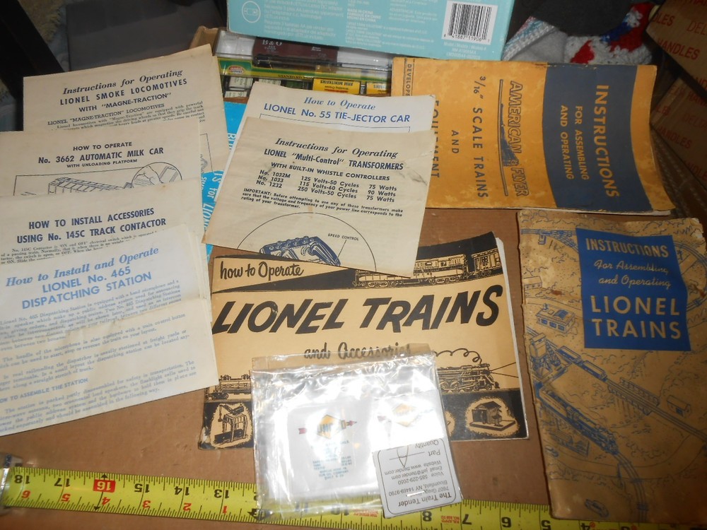 Lionel Operating manuals, 1033, 55, 465, 145c, & 3662 Instruction sheets