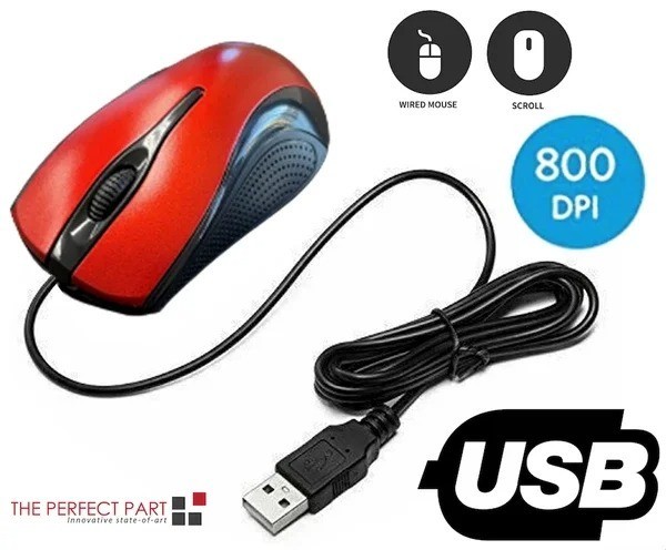 USB 2.0 Optical Wired Scroll Wheel Mouse Mice for PC Laptop Notebook Desktop Red