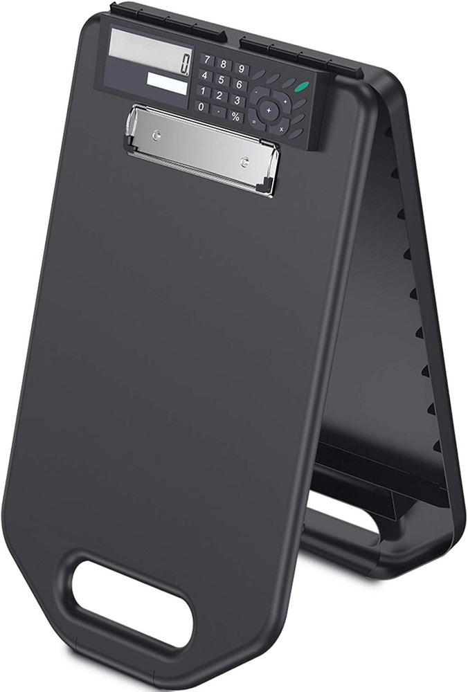 Calculator Storage Clipboard with Handle, Plastic Compartment Hold 200 Letter Si