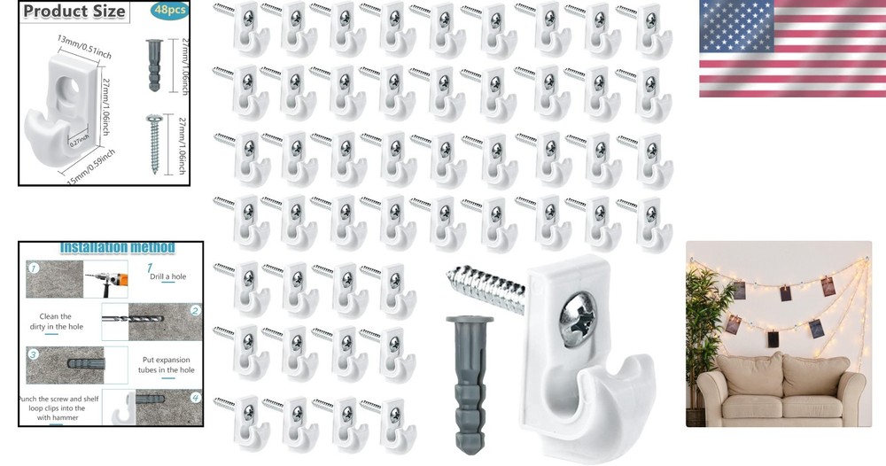 Compact 48-Pack Wall Clip Set for Efficient Shelf Management & Decor Solutions