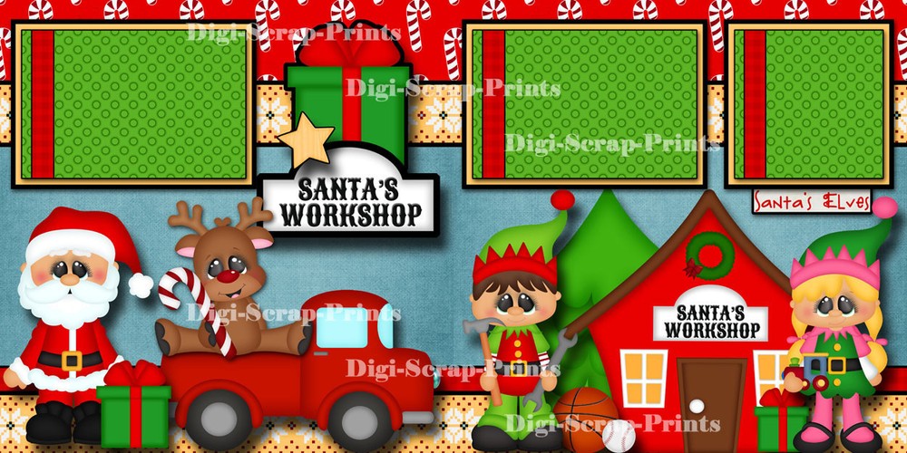 SANTA'S WORKSHOP ~ 2 premade scrapbook pages layout CHRISTMAS DIGISCRAP #A0160