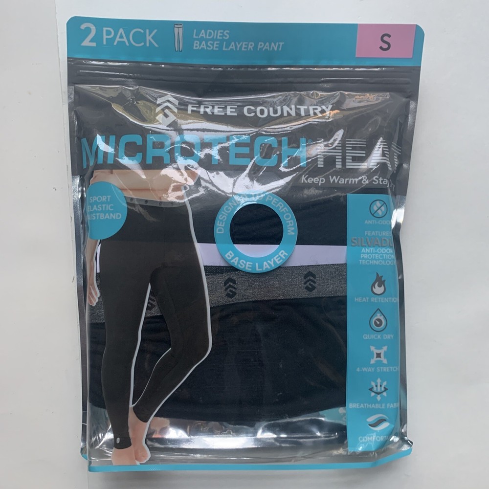 2 Pack FREE COUNTRY SMALL Ladies Base Layer Bottom Black Pants Microtech Heat