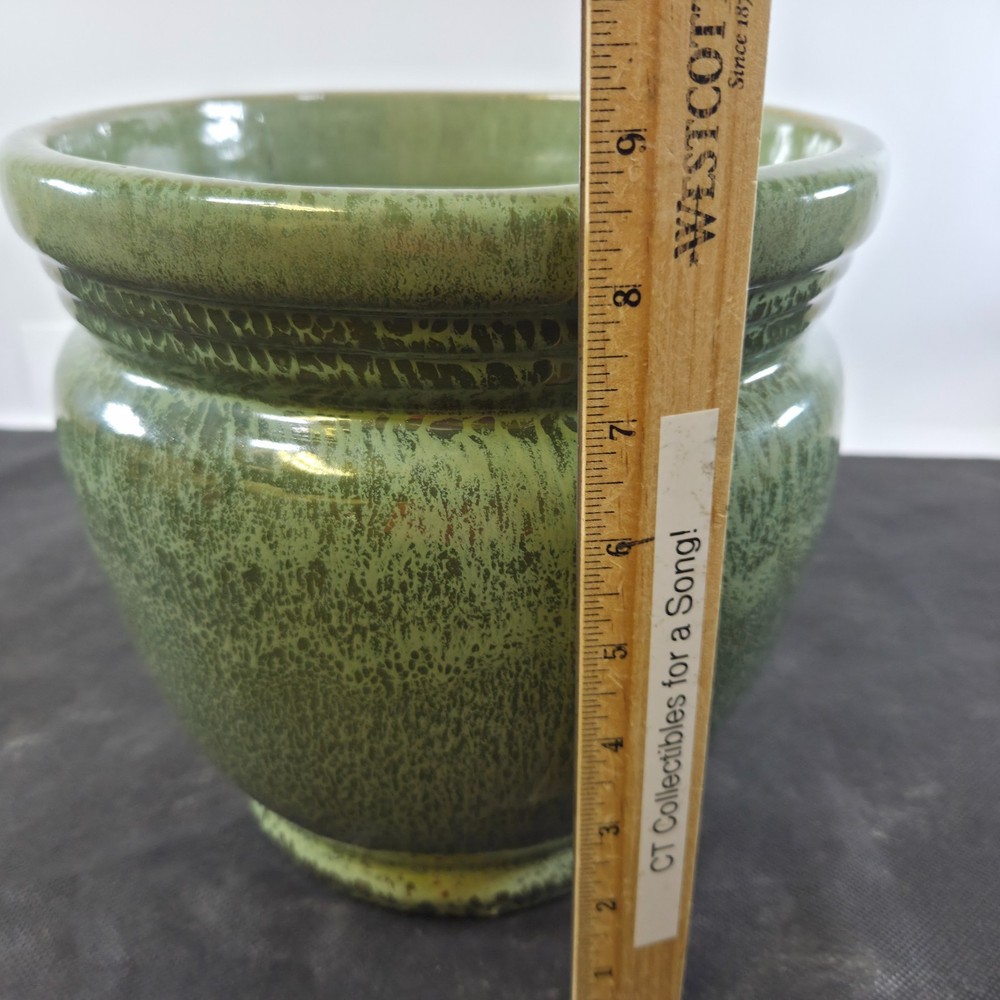 Sage Green Glaze Ceramic Round Planter 8 3/4" High Nice