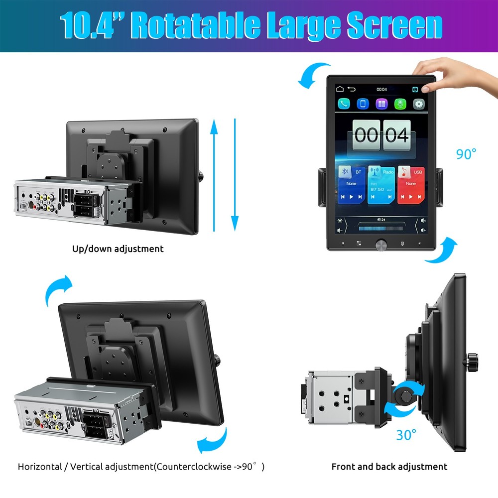 10.4" Stereo Radio Single DIN Touch Screen Bluetooth Apple/Android Carplay & CAM