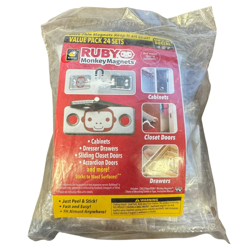 RUBY Monkey Magnets Ultra-Thin Magnetic Cabinet Catches Latches 24 Sets Peel &