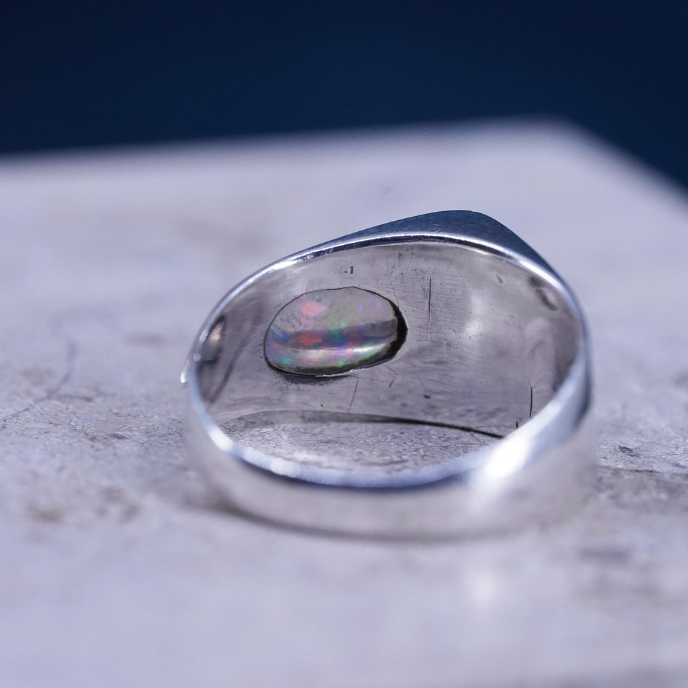 Size 11.75, Native American sterling 925 silver handmade ring with fire opal
