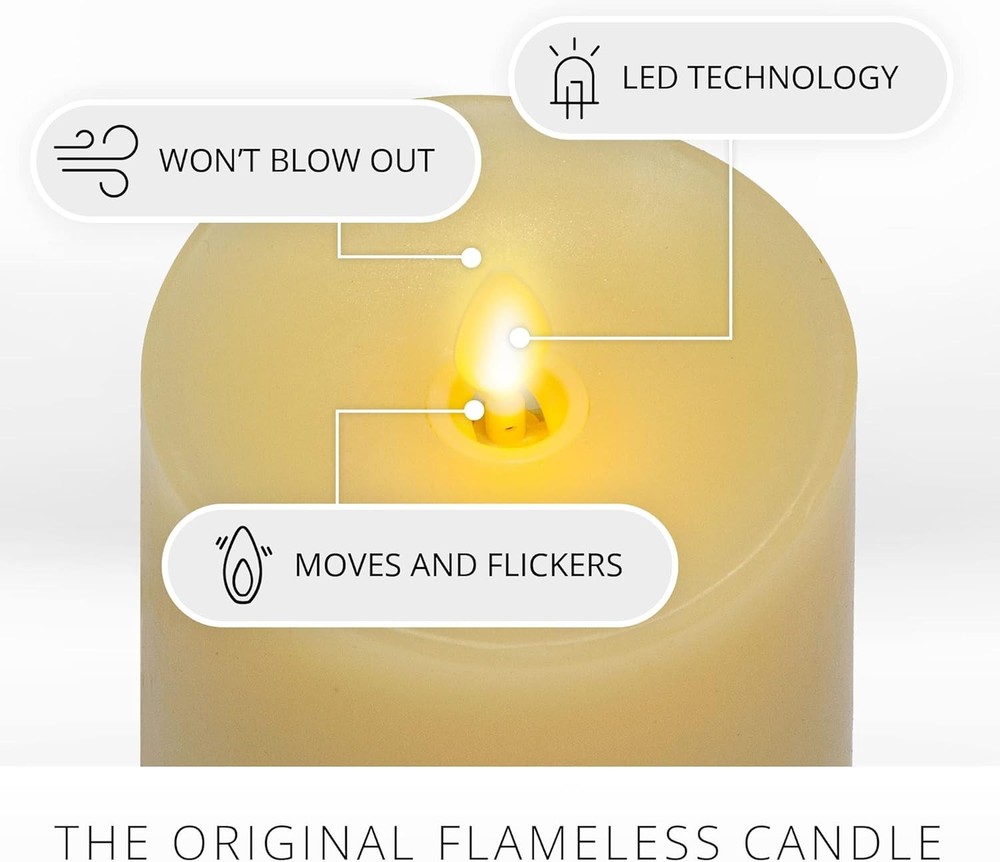 Luminara Realistic Artificial Moving Flame Modern Pillar Candle - 3"x4.5", Ivory