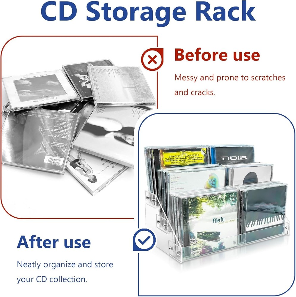 3Tier Clear Acrylic CD Holder Cascading CD Storage Rack,DVD/CD Display Rack