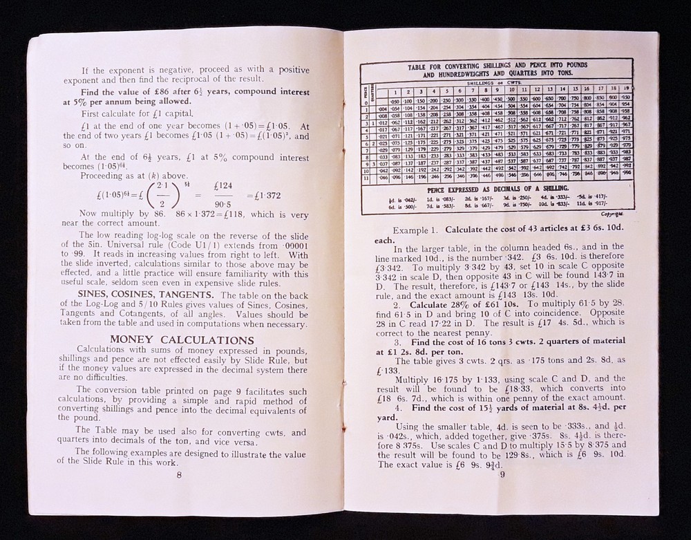 Vintage Unique Slide Rules "Half-Hour" Instructions Booklet / Manual