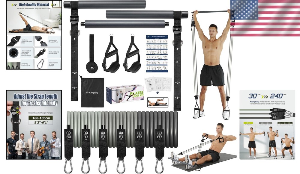 Pilates Bar with Elastic Resistance Bands