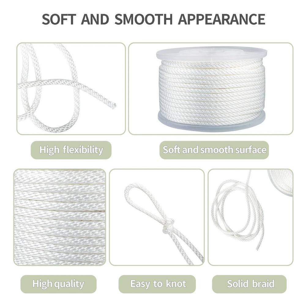 5/16 INCH 250 FT White Nylon Solid Braid Rope-Industrial Grade