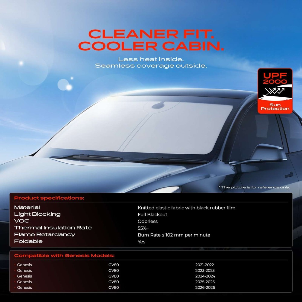 Front Windshield Window Car Sun Shade Sunshade Foldable for Genesis GV80 21-26