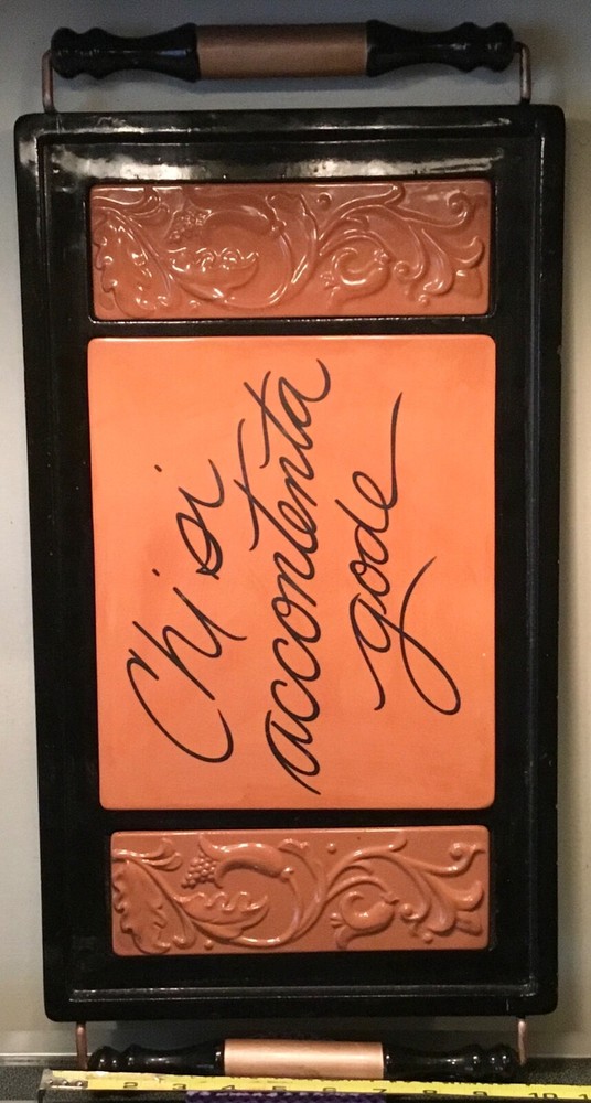 CHARMING PRESENTATION TRAY W/ HANDLES “SCRIPT CENTER“ TEXT “COFFEE,FRUIT,CHEESE“