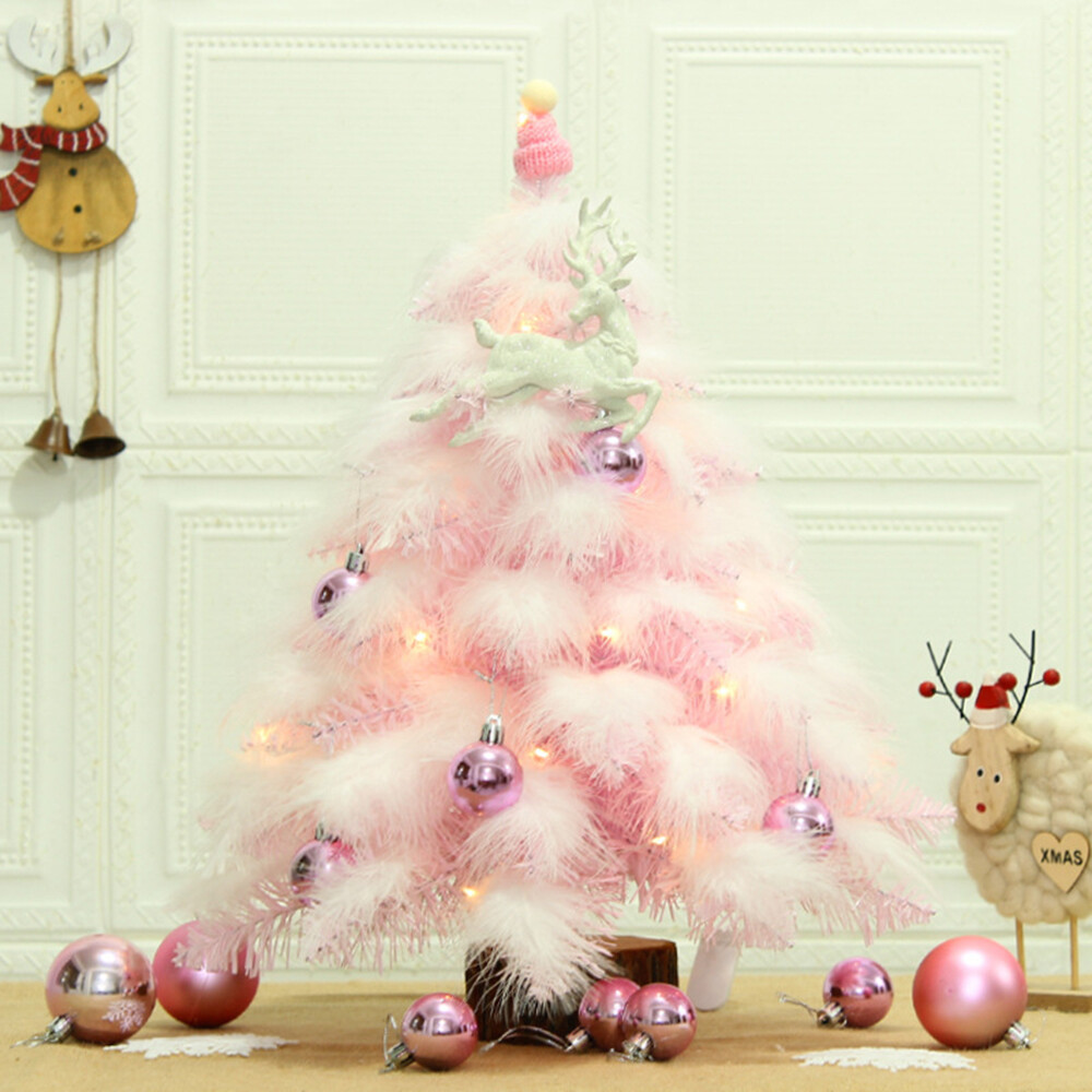 Artificial Mini Christmas Tree Feather with Light Ornaments Home Tabletop Decor