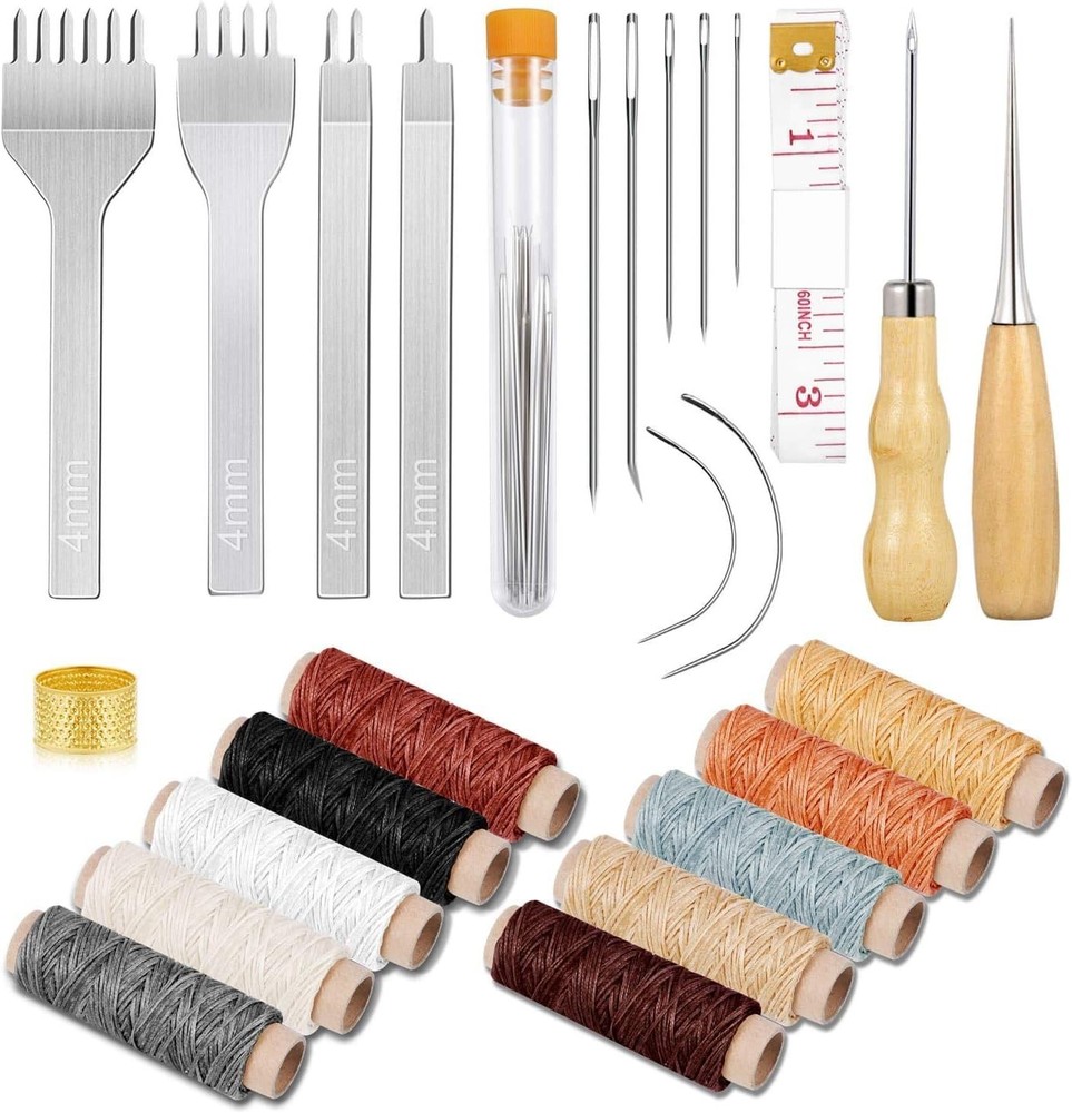 Leather Crafting Kit 35 Pieces with Stitching Needles Waxed Thread and Tools