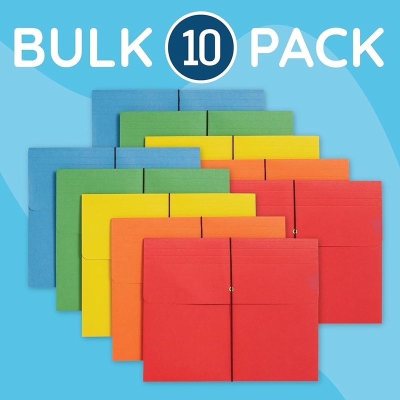 Assorted File Wallets 10 Pack W/ Elastic Closure & Protective Flap Storage New