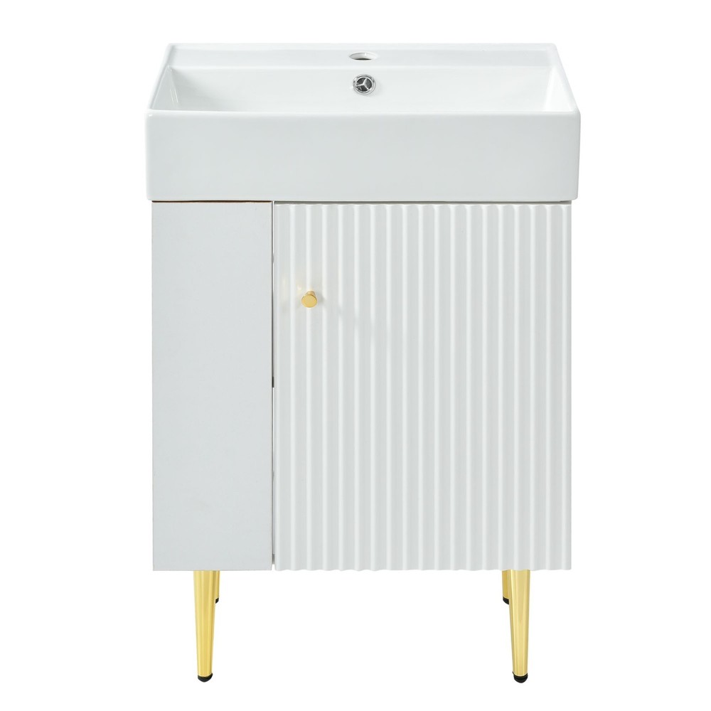 21.6" White Bathroom vanity Combo Cabinet Single Ceramic Sink Left Side Storage