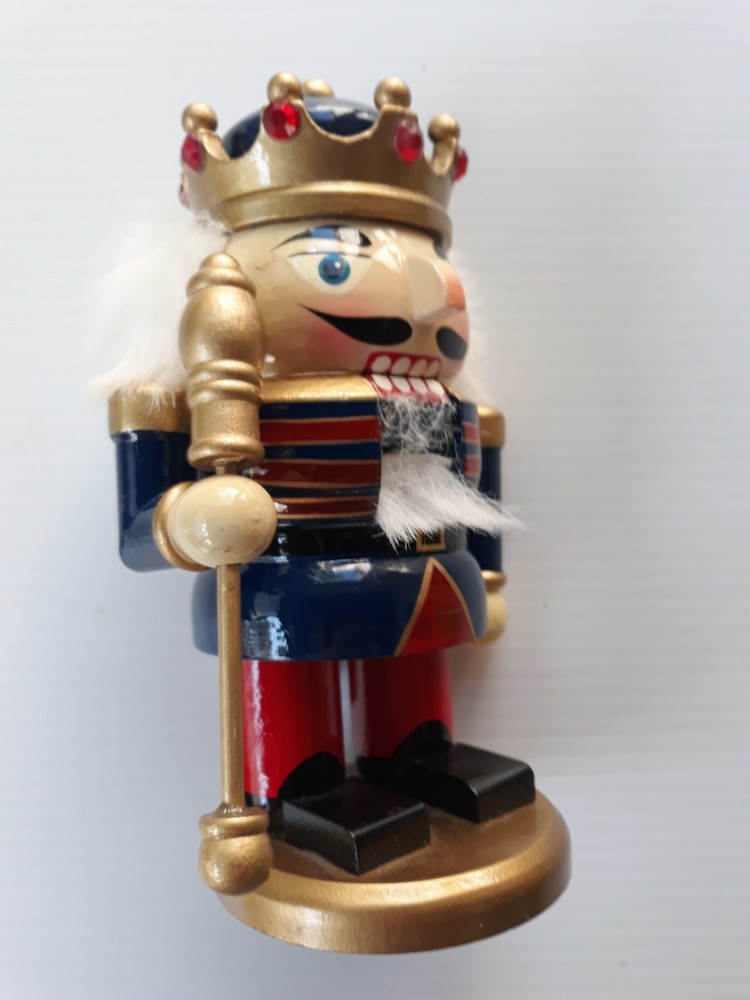 Nutcracker Figurine, 7" Tall, Wooden King With Crown