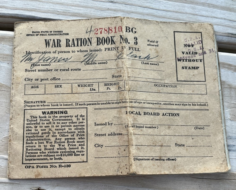 1940’s War Ration Book No. 3