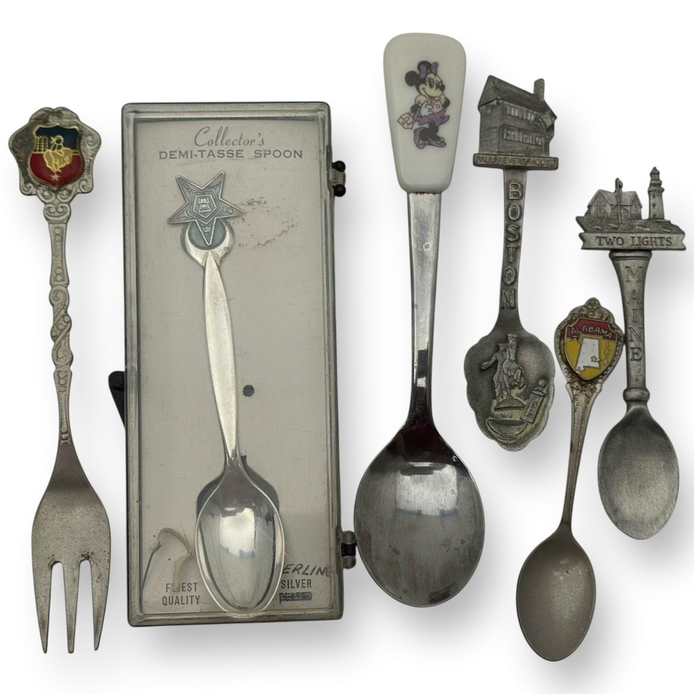 Lot of 5 Assorted Souvenir Spoons and 1 Fork