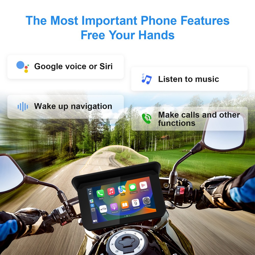 Motorcycle Wireless CarPlay GPS Navigation Touch Screen Bluetooth Riding Safety