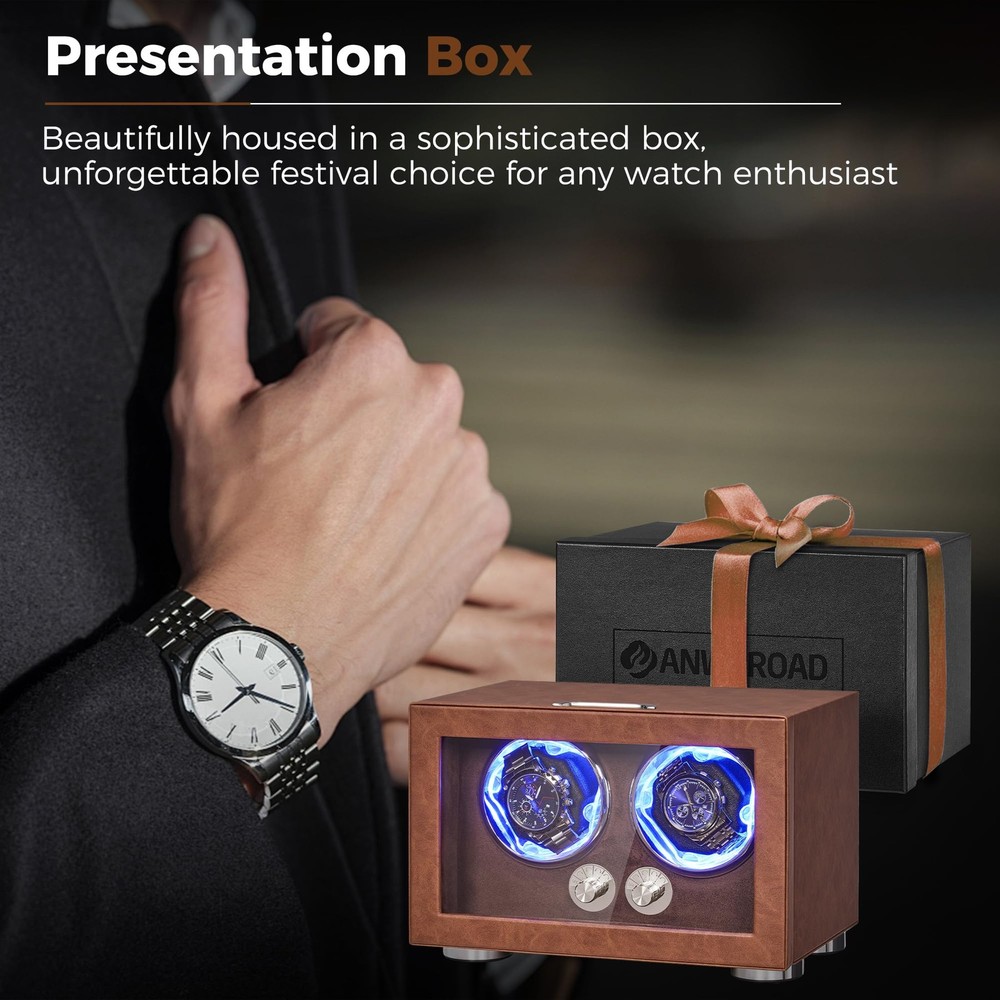 ANWBROAD Watch Winder for Automatic Watches Double Rotator with Brown