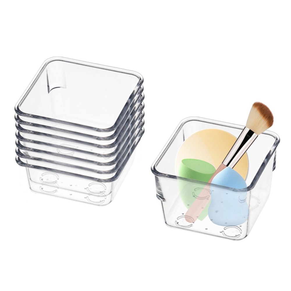 8 PCS Stackable Clear Drawer Organizers 3" x 3" x 2" Square Trays Small Makeu...