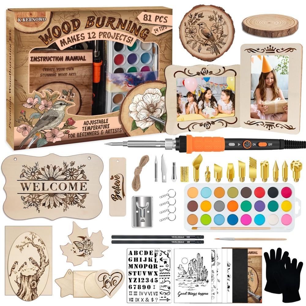 81 PCS Wood Burning Tool Pen Kit Adjustable Temp Beginner Pyrography Craft