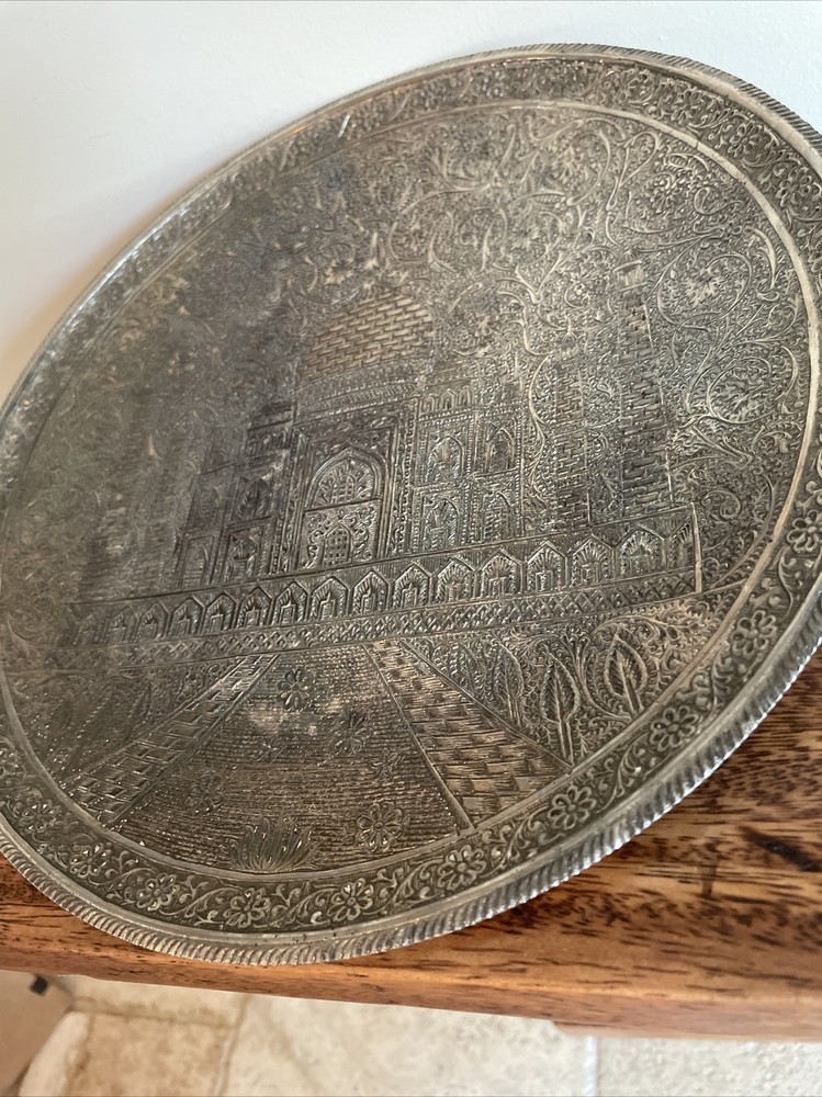 Silver Engraved Taj Mahal Wall Plate