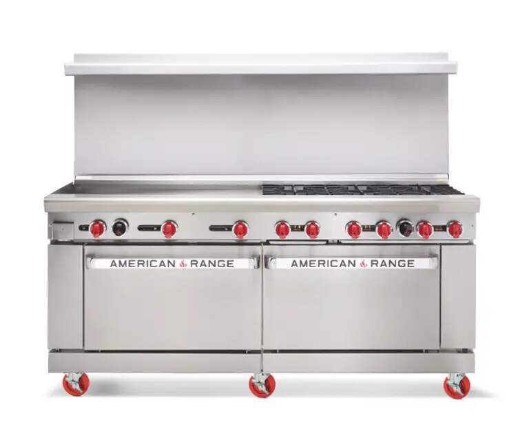 American Range 72" Commercial 6 Burner Gas Range w/ 36" Manual Griddle