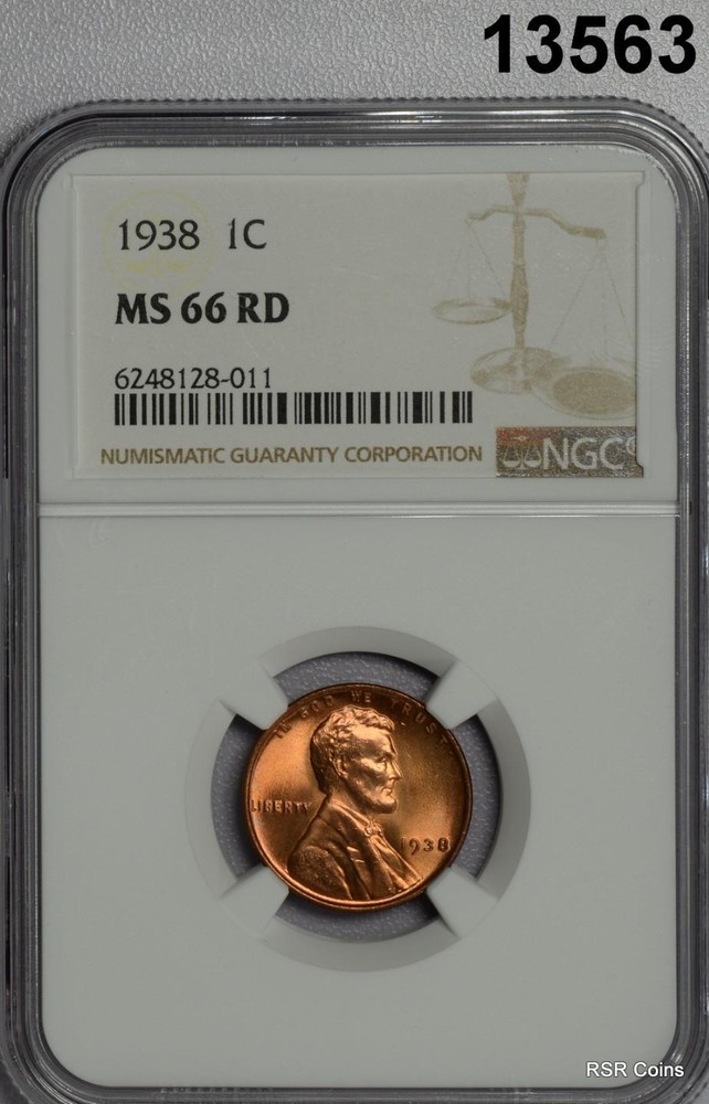 1938 LINCOLN CENT NGC CERTIFED MS66 RD FULL RED! #13563