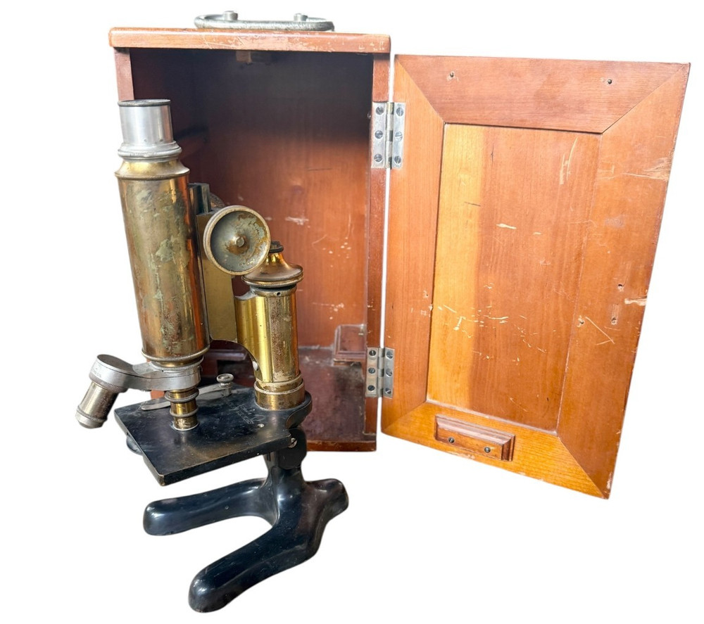 Antique Bausch and Lomb Brass Microscope with Case