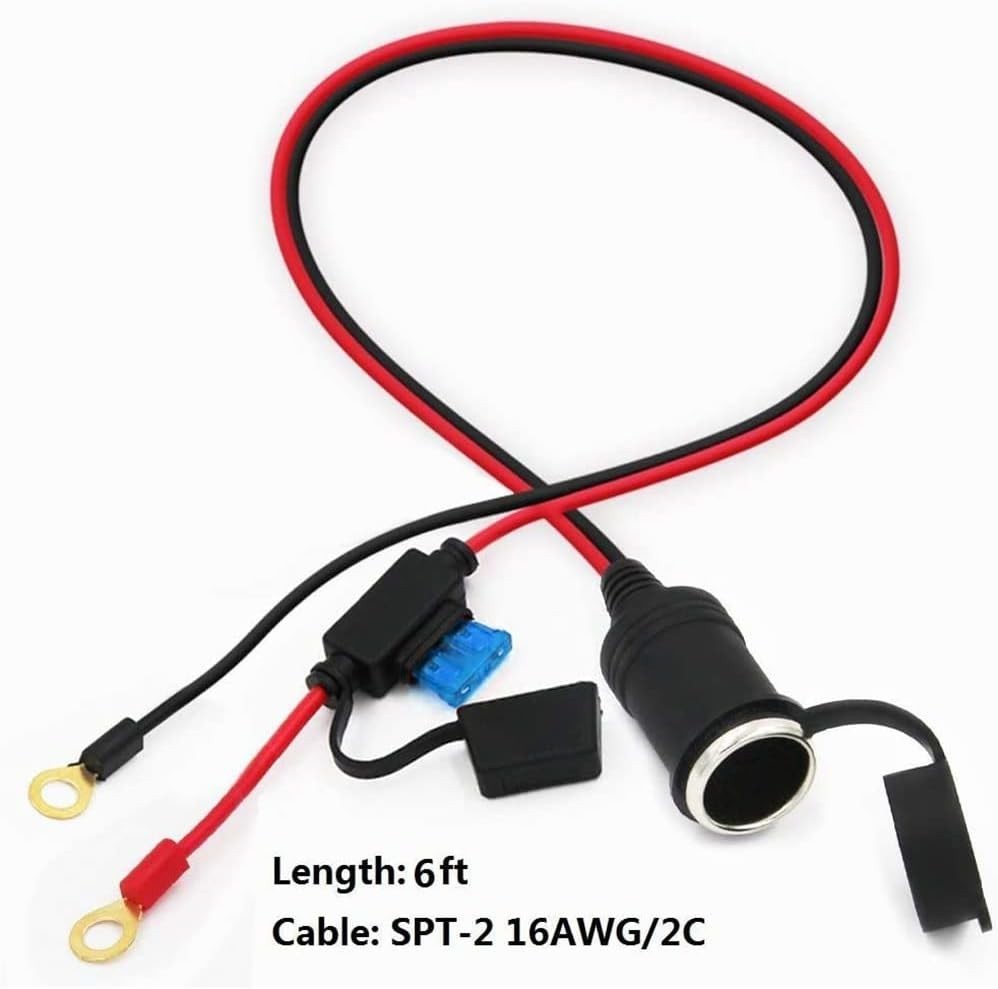 Water-Resistant 6FT Cigarette Lighter Extension Cable with 15A Protective Fuse