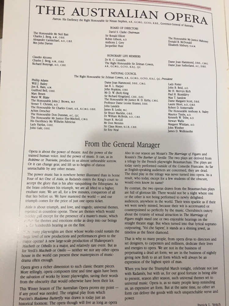 The Australian Opera Aida 1986 Program