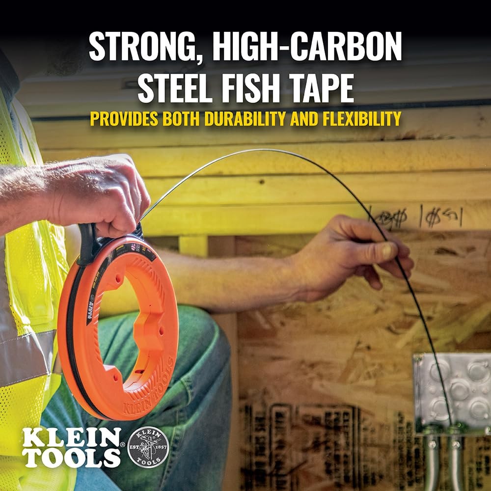 Klein Tools 56331 50-Foot Steel Fish Tape Wire Puller Double Loop Tip