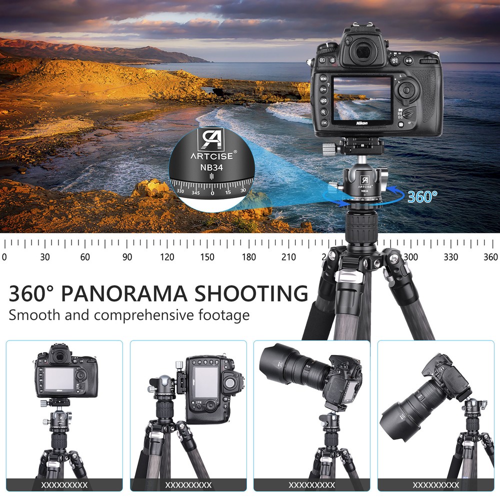 ARTCISE Rotating Panoramic Ball Head Low Profile Tripod Head W/QRP For Camera