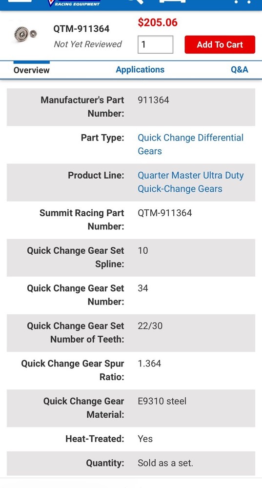 Quarter Master Quick Change Gear Set 34