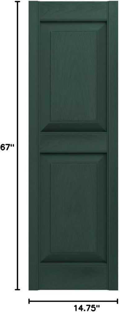 Midnight Green Raised Panel Shutters - 14.75"W x 67"H, Spike Pair