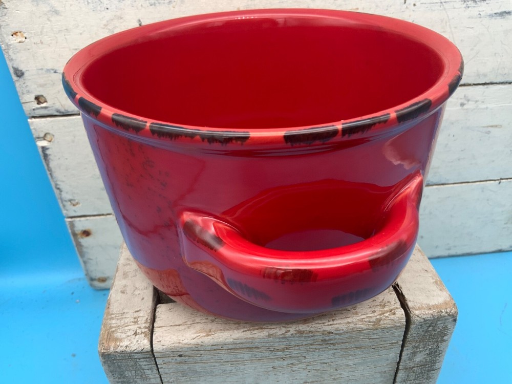 Red Double Handle Teleflora Planter/Bakeware, Ceramic Pottery 3-D Pinecone